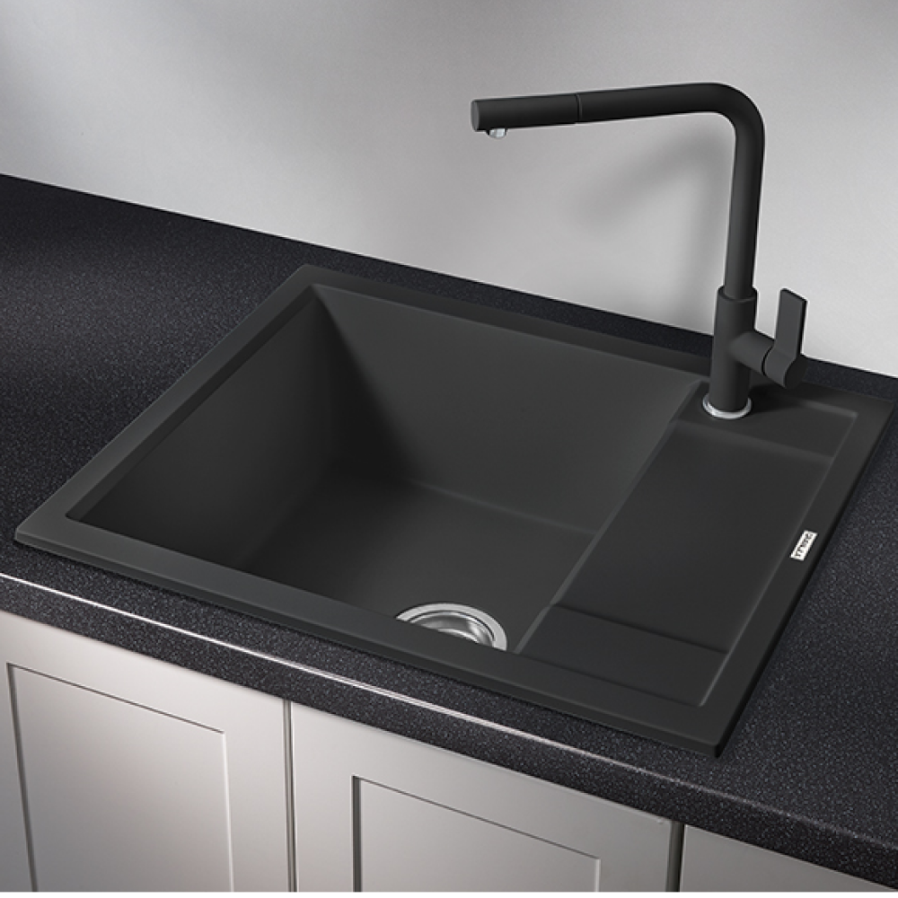 Изображение товара Мойка для кухни врезная Granula GR-6002 50x60 см глубина чаши 20 см кварц цвет черный