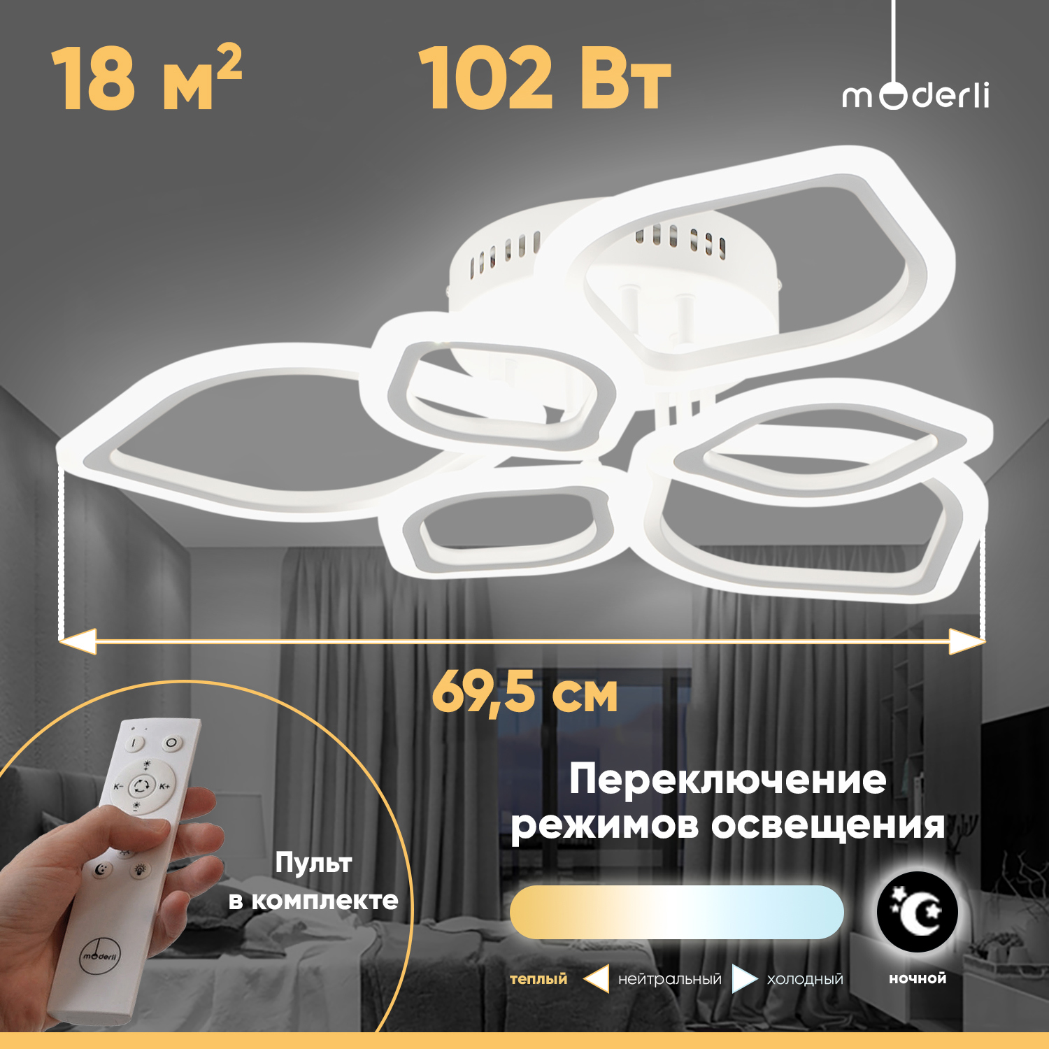 Изображение товара Люстра потолочная светодиодная Moderli Magnolia для современных интерьеров