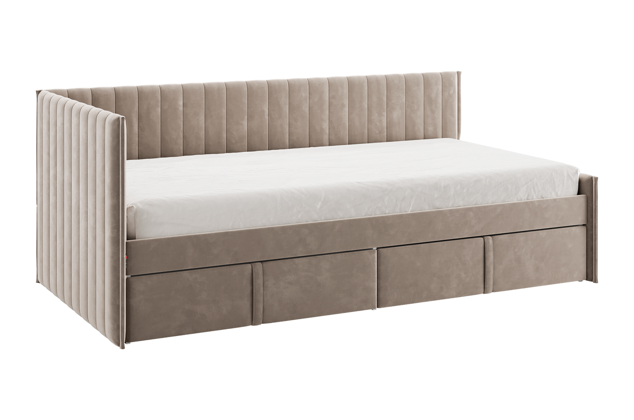 Изображение товара Кровать с ящиками Mebelson Твикс 212x78x101.5 см велюр цвет латте 171564.2763