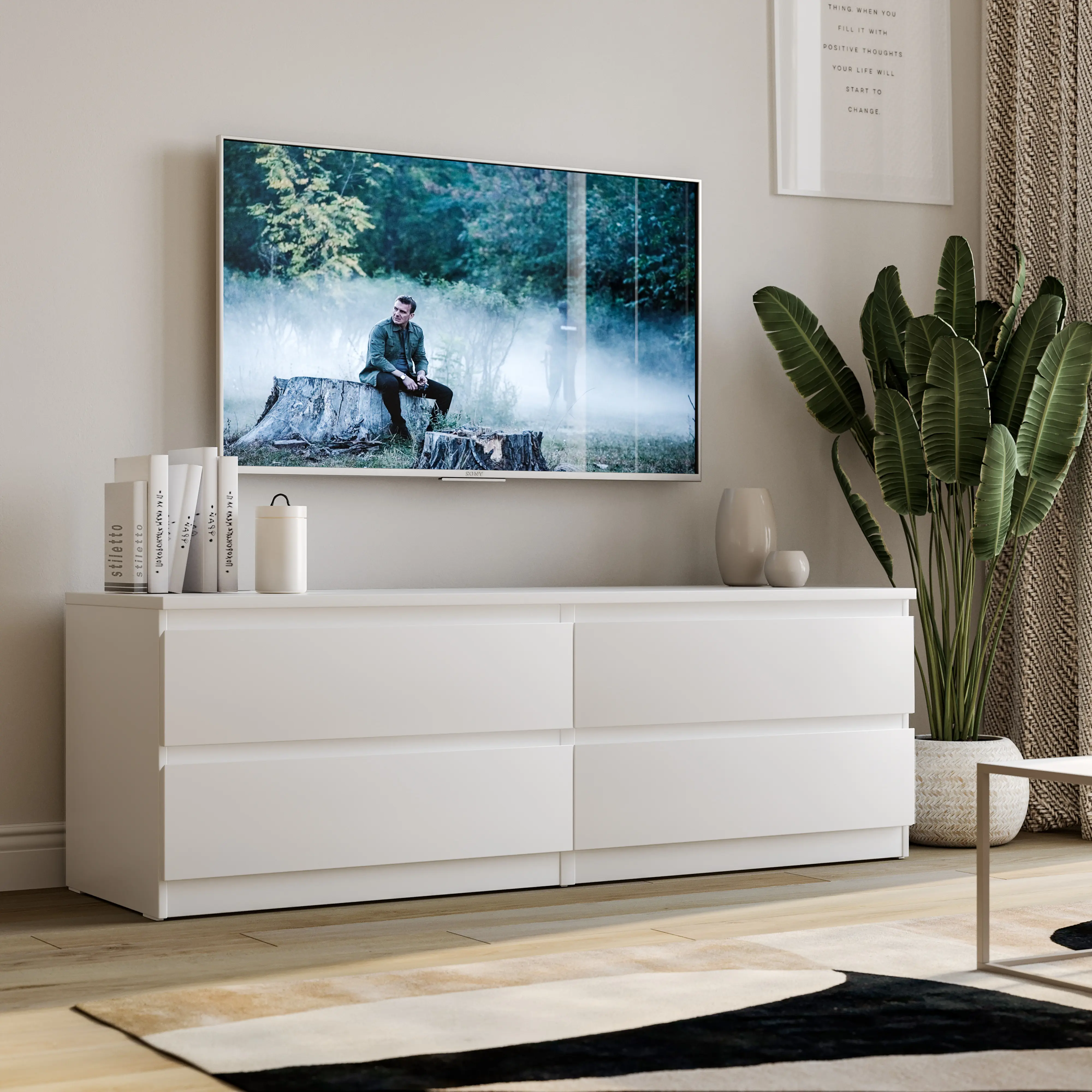 Тумба под телевизор Шведский стандарт Праксис 129.7x54.2x39.6 см ЛДСП цвет белый