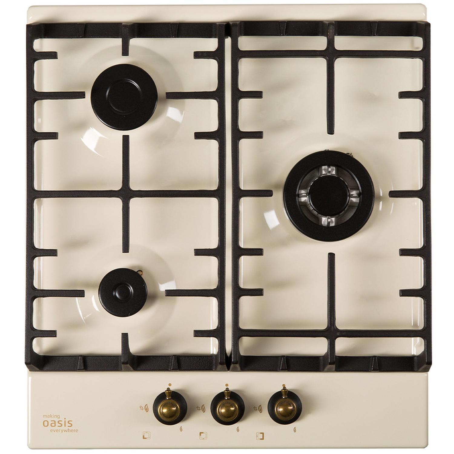 Изображение товара Газовая встраиваемая панель Oasis P-3MRT 3 конфорки 46 см бежевый