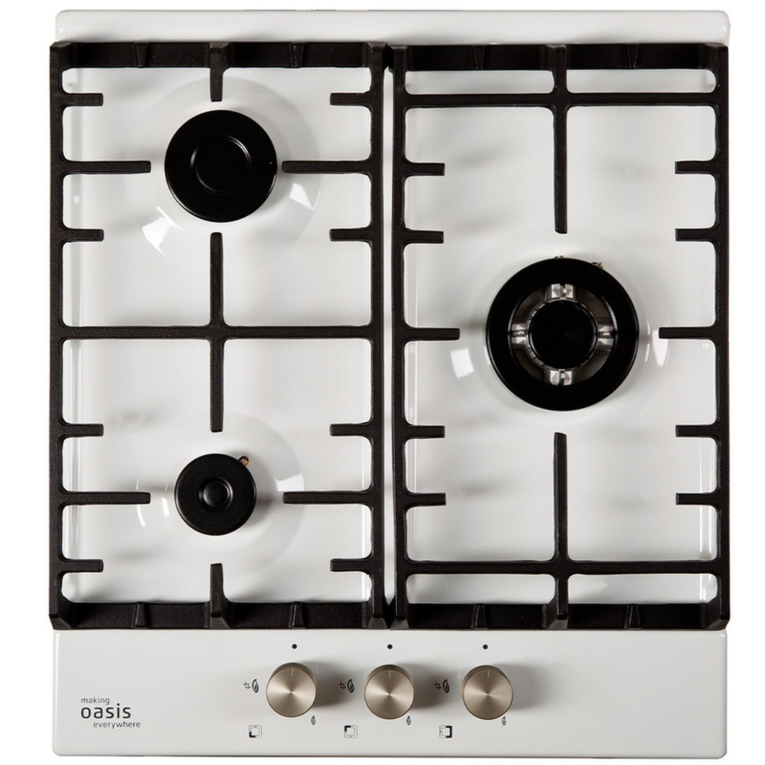 Изображение товара Встраиваемая газовая варочная панель Oasis P-3MWT 139225 46 см 3 конфорки цвет белый