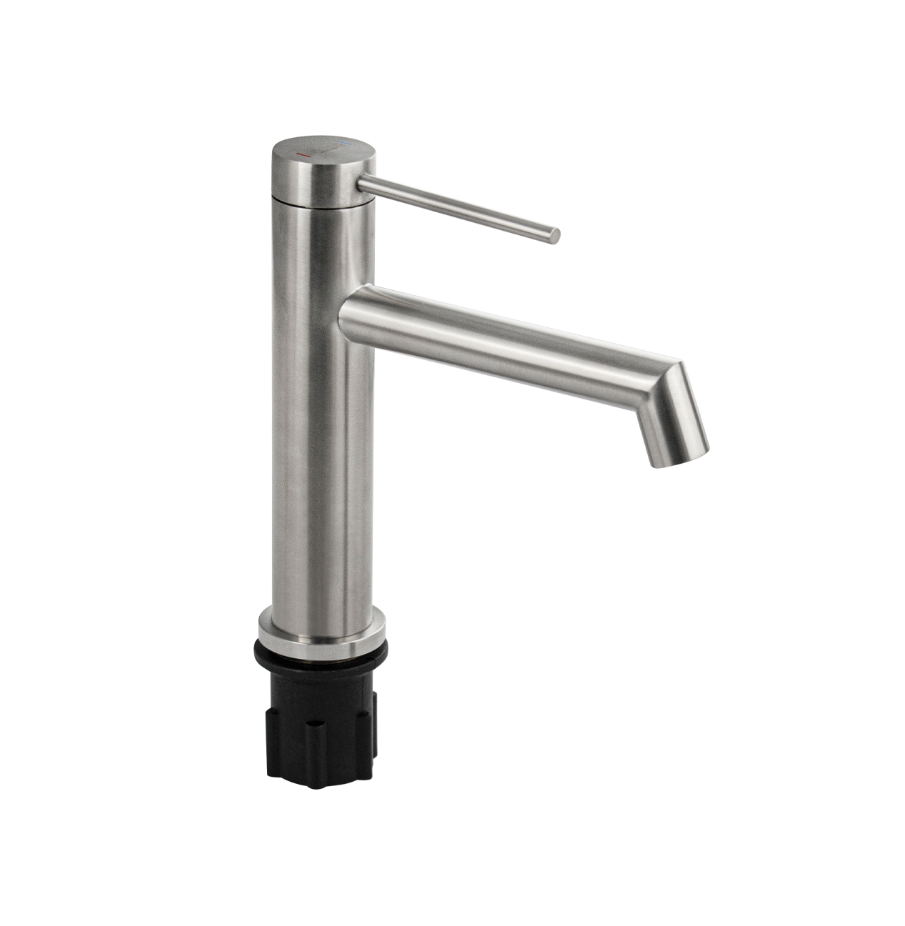 Изображение товара Смеситель для раковины MAGNUS 9160 круглый корпус с изогнутым изливом из нержавеющей стали марки 304 цвет сатин