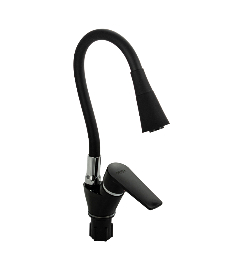 Изображение товара Смеситель для кухни Brimix гибкий излив 25 см черный однорычажный