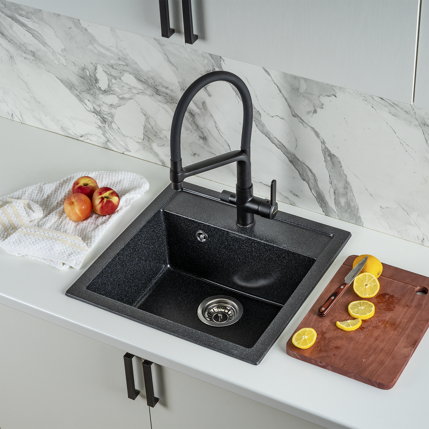 Изображение товара Мойка для кухни врезная Wisent WG11 50.5x51 см глубина чаши 18 см искусственный камень цвет черный