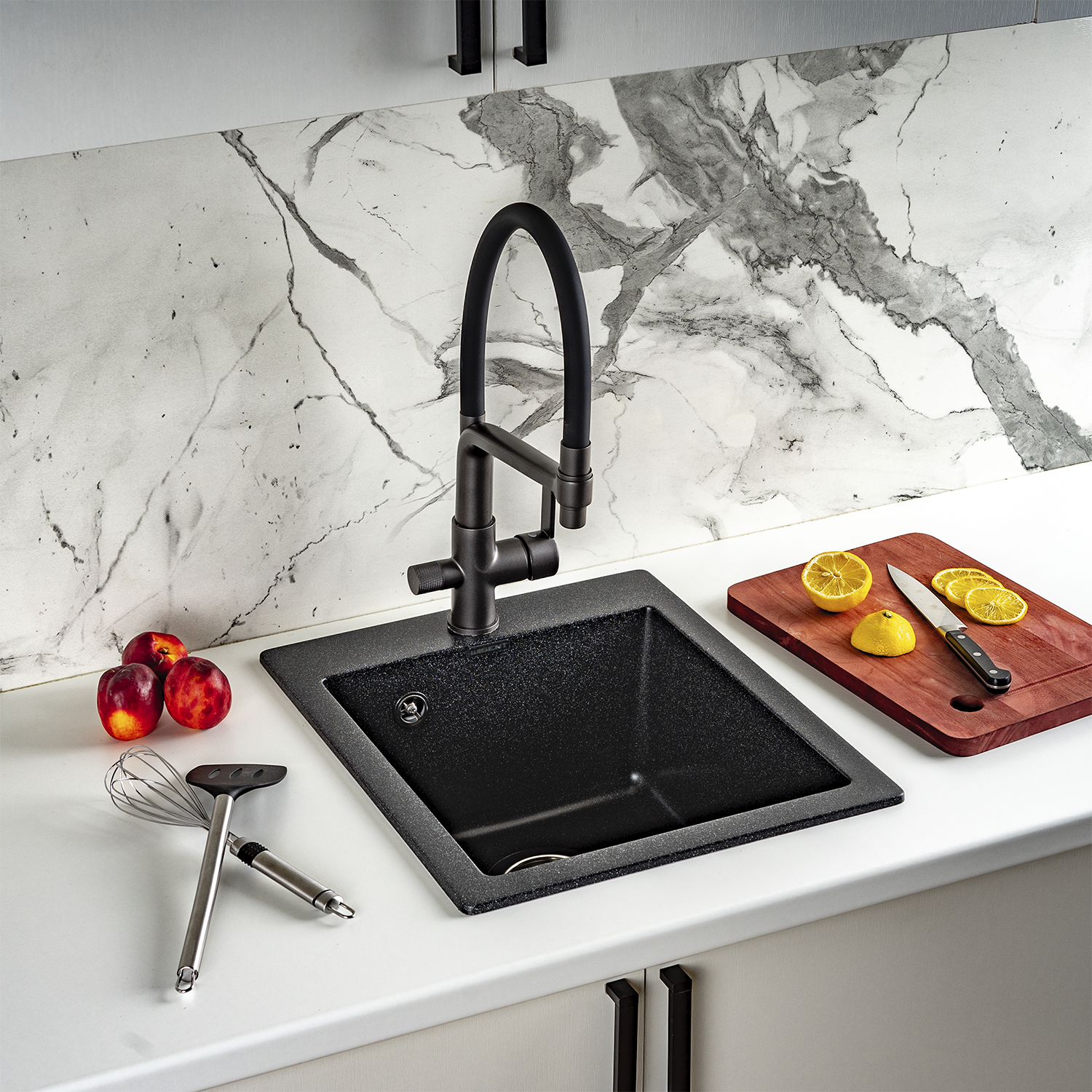 Изображение товара Мойка для кухни врезная Wisent WG10 48x41 см глубина чаши 20 см искусственный камень цвет черный