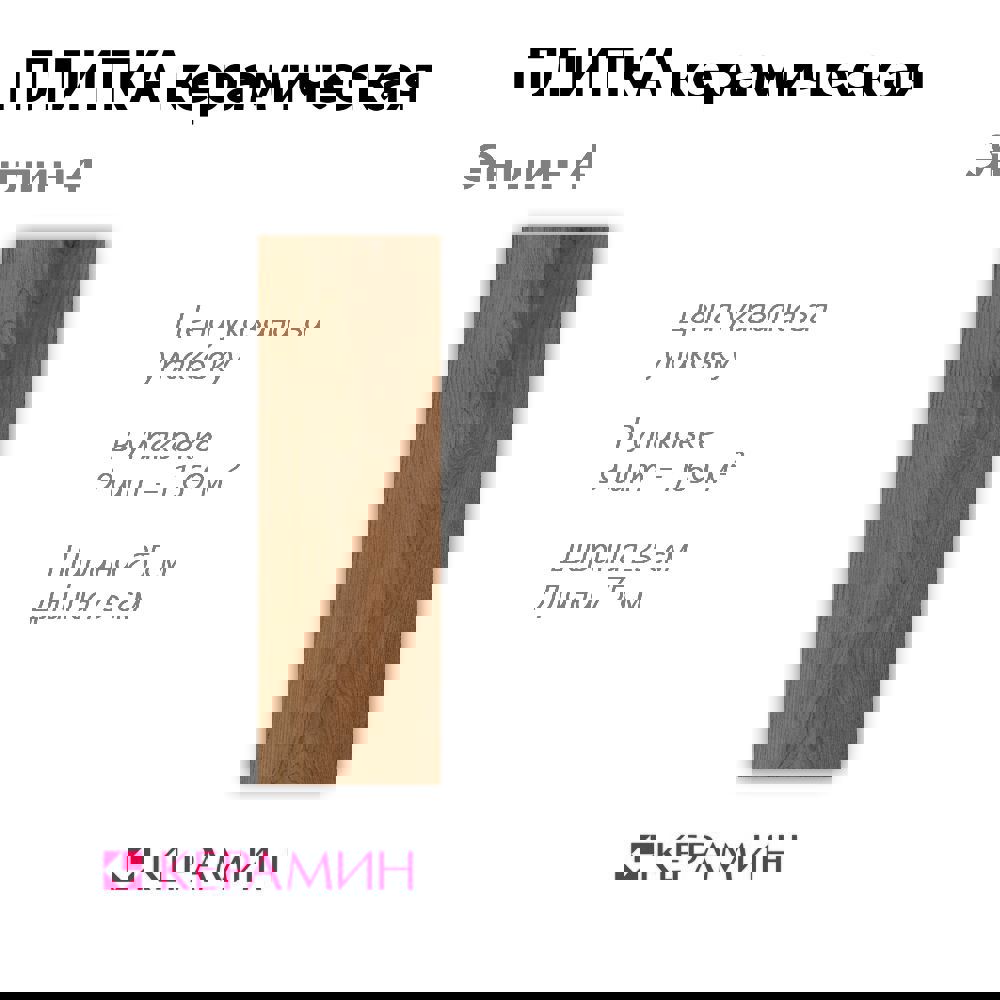Изображение товара Настенная керамическая плитка Керамин Энглин 25x75 см коричневый ректифицированная