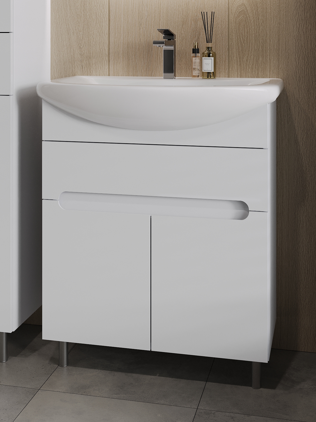 Изображение товара Тумба под раковину напольная Topline TLTR70-03E+RA 71.5см цвет белый, с раковиной