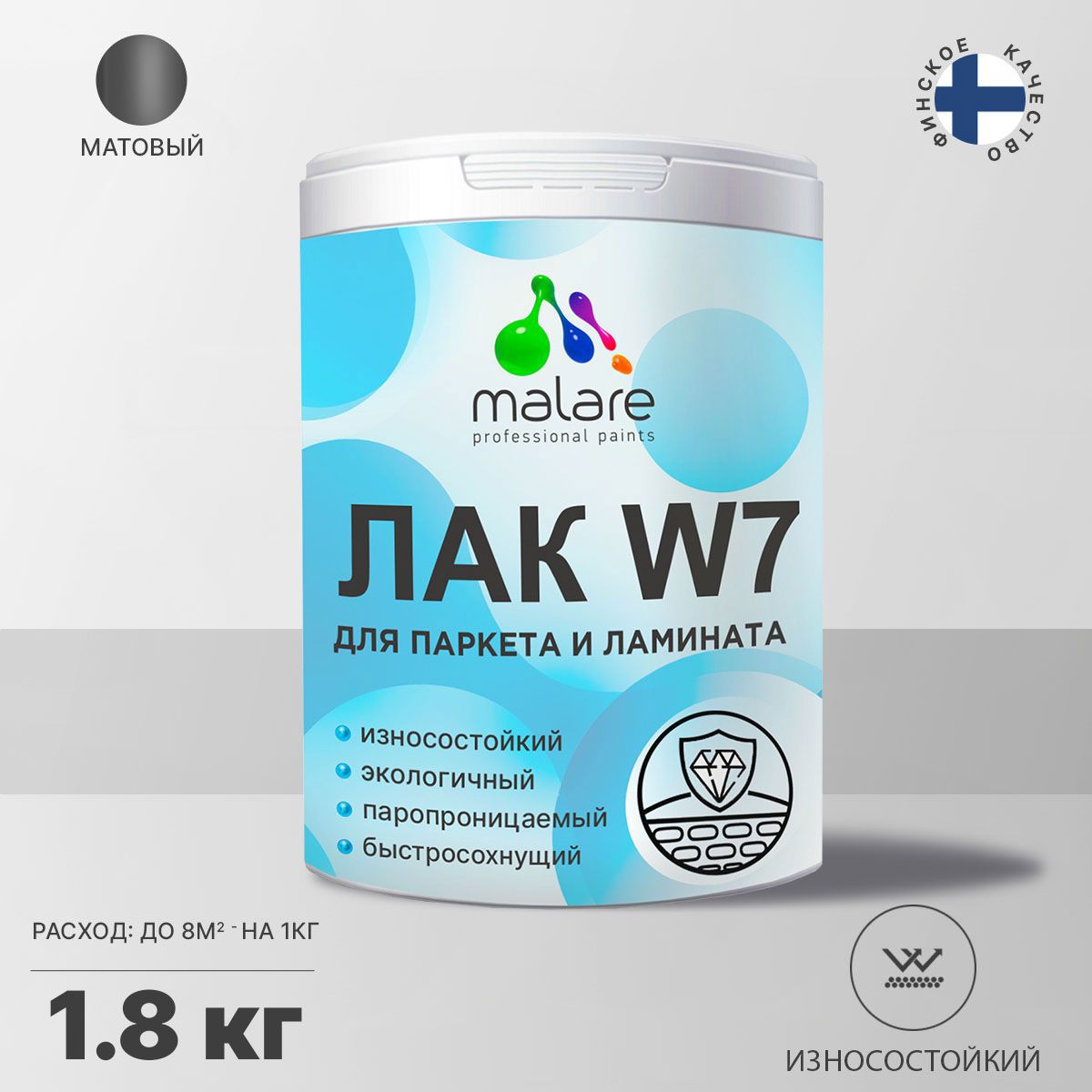 Изображение товара Лак паркетный Malare лак_W7_м_02 цвет прозрачный матовый 1.8 л