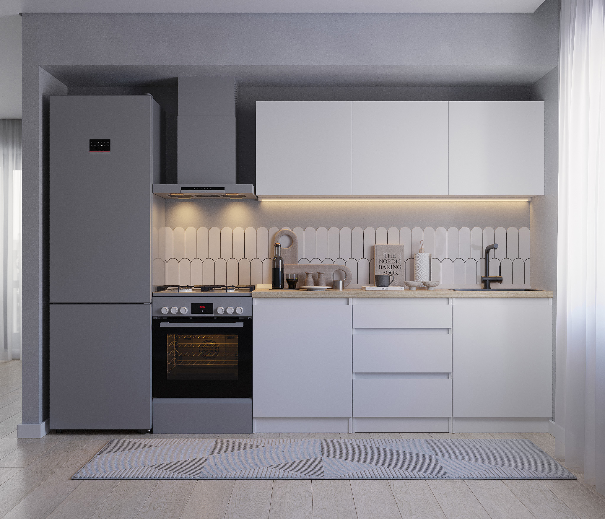 Изображение товара Кухонный гарнитур Леон Столплит 180x202 см белый ЛДСП современный дизайн