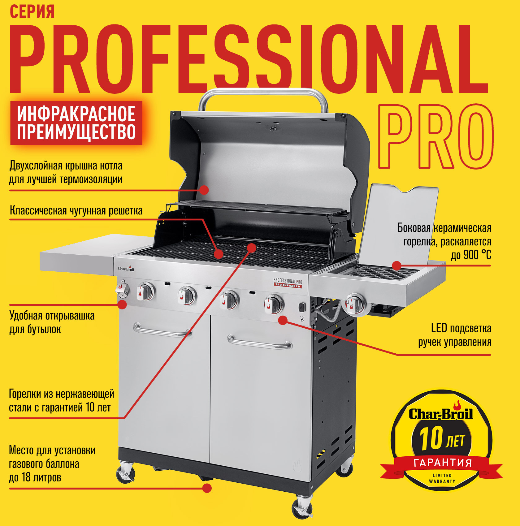 Изображение товара Газовый гриль Char-Broil Professional PRO 4S 145.5x120.9x54 см