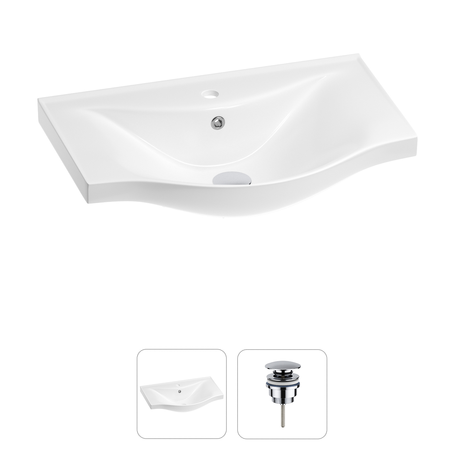 Изображение товара Мебельная раковина Wellsee Bisou 60 см с донным клапаном хром для ванной комнаты