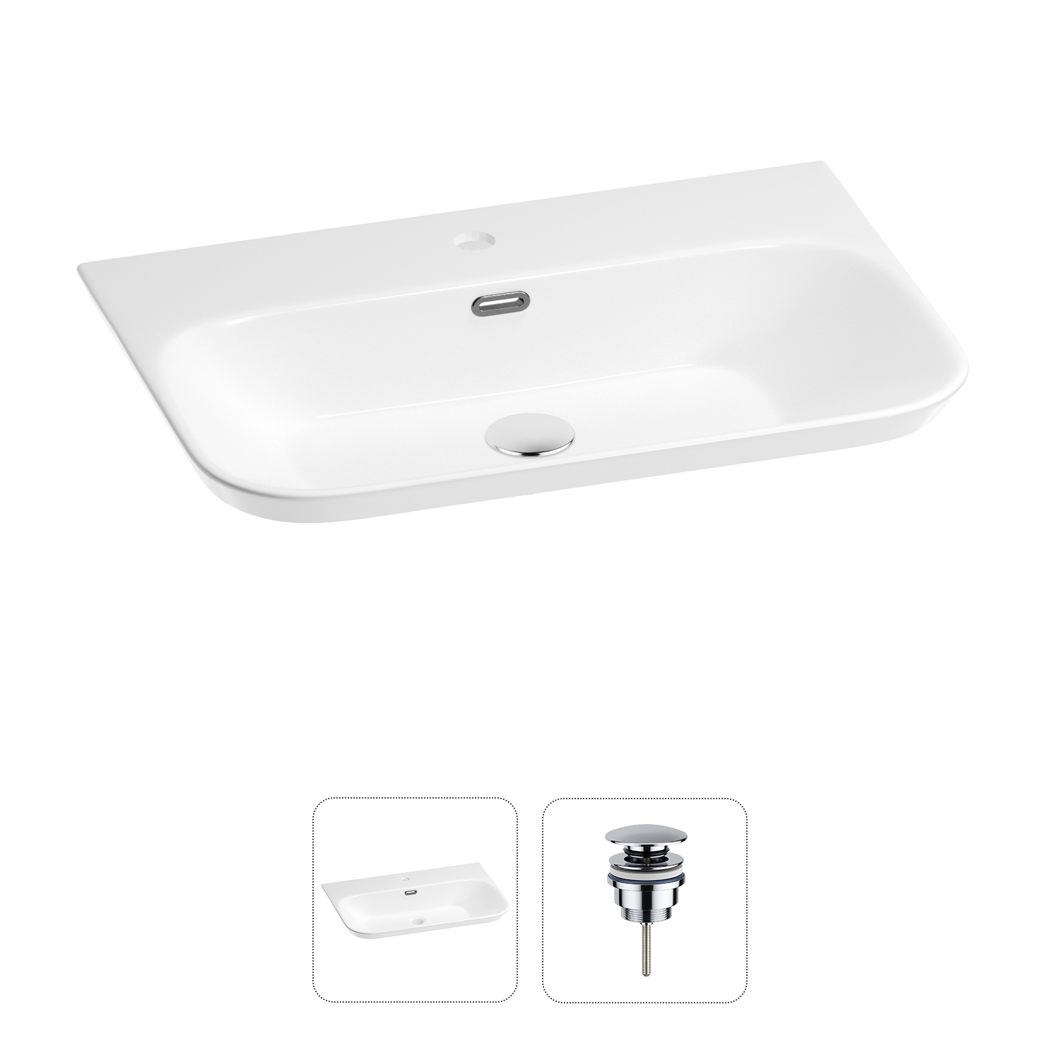 Изображение товара Раковина накладная Wellsee Eclatant 2.0 65см с донным клапаном хром 202011551