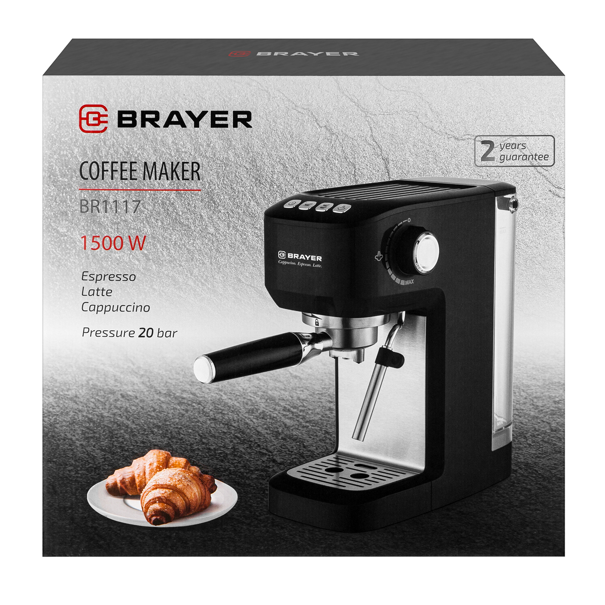 Изображение товара Рожковая кофеварка Brayer BR1117 для насыщенного кофе и капучино 20 бар мощность 1500 Вт
