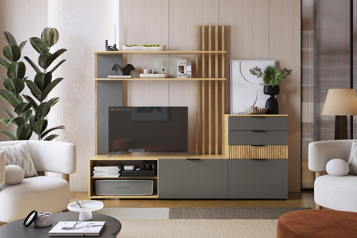 Изображение товара Шкаф для телевизора Mebelson 200x181x35 см графит сплошной стиль современный