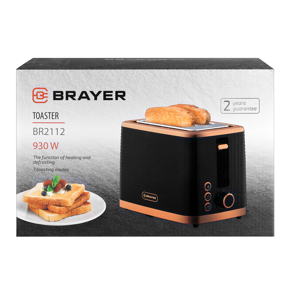 Изображение товара Тостер BRAYER BR2112 черное золото 930 Вт 2 тоста 7 режимов