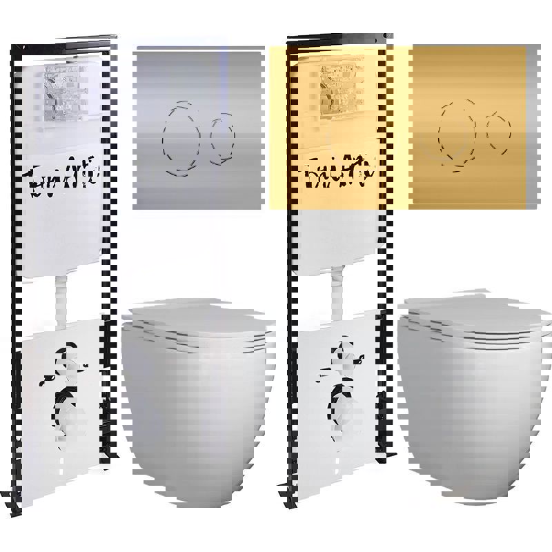 Изображение товара Комплект инсталляция с подвесным унитазом TONI ARTI TA-01 Baglio с клавишей Baglio TA-0085 с сиденьем с микролифтом