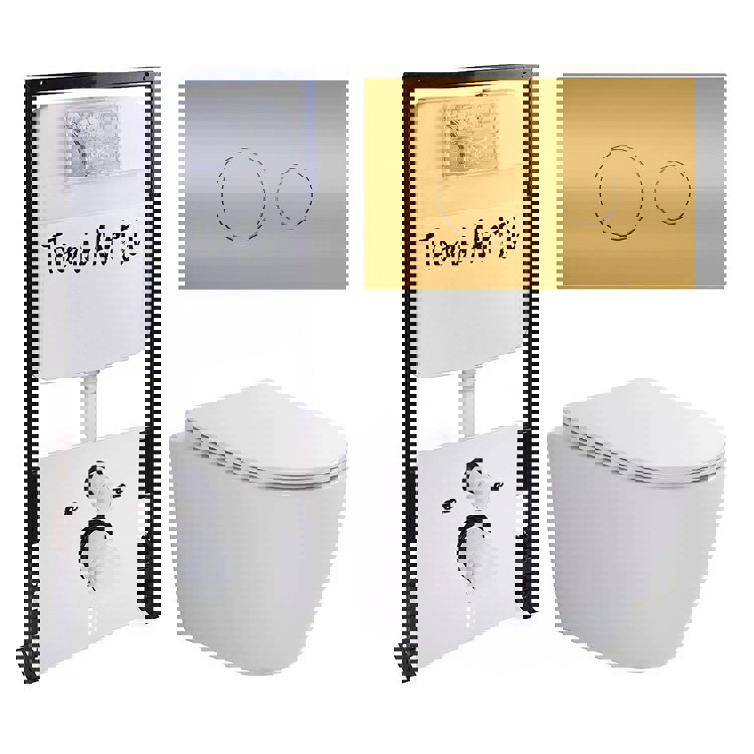 Изображение товара Комплект инсталляция и безободковый унитазом TONI ARTI TA-01+TA-1900+TA-0085Russi с клавишей Baglio с сиденьем с микролифтом