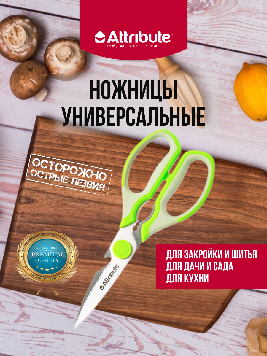 Изображение товара Ножницы Viva универсальные Attribute лезвие 21 см цвет зеленый Изображение товара Ножницы Viva универсальные Attribute лезвие 21 см цвет зеленый