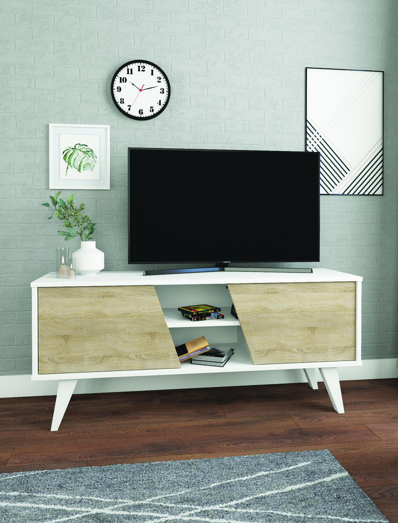 Изображение товара Тумба под телевизор МЕБЕЛЬНОВ Волга 00316 120x52.6x35 см белый/дуб сонома Изображение товара Тумба под телевизор МЕБЕЛЬНОВ Волга 00316 120x52.6x35 см белый/дуб сонома