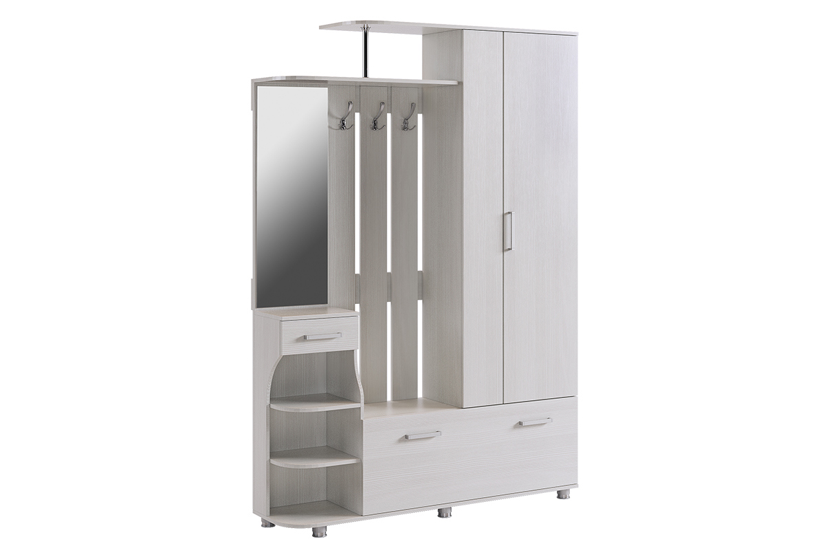 Изображение товара Напольная вешалка Mebelson Барселона-2 стильная с зеркалом и полками белая