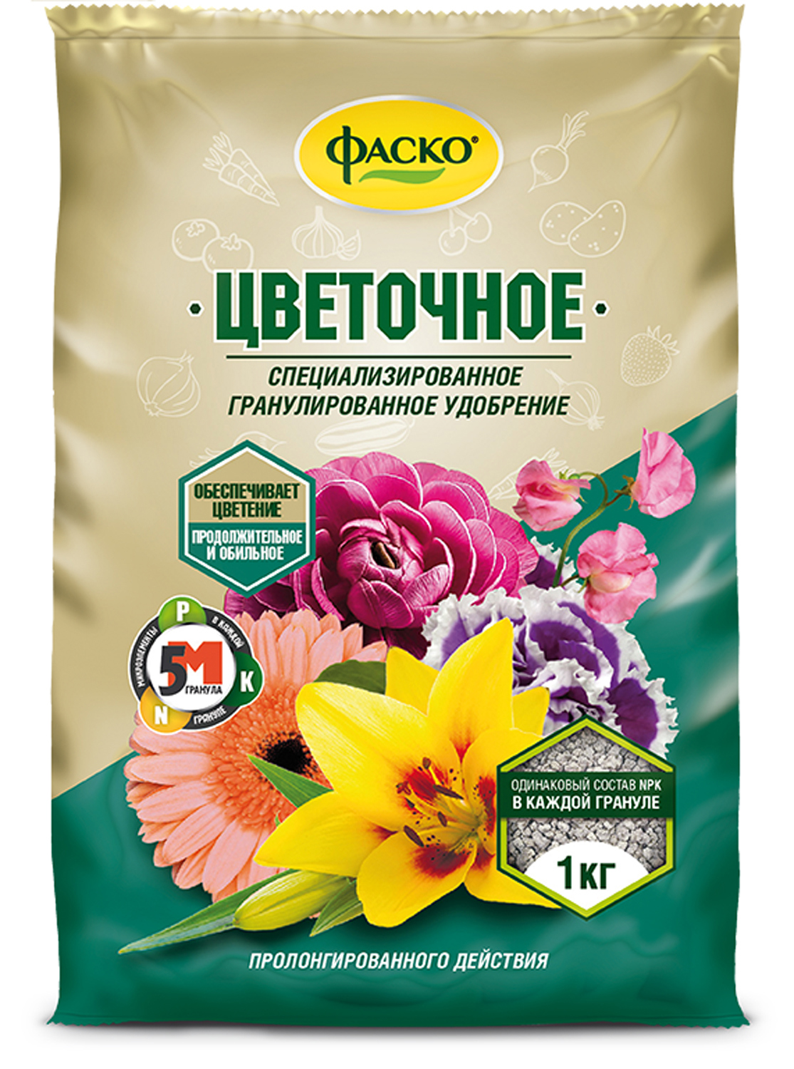 Изображение товара Удобрение сухое Фаско 5М минеральное для Цветов гранулированное 1 кг