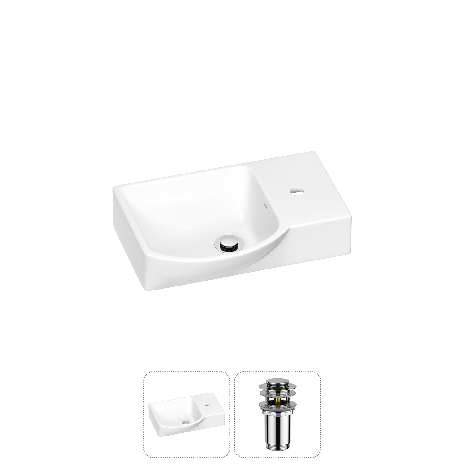 Изображение товара Раковина мини Wellsee WC Area 45см с донным клапаном хром 202011443