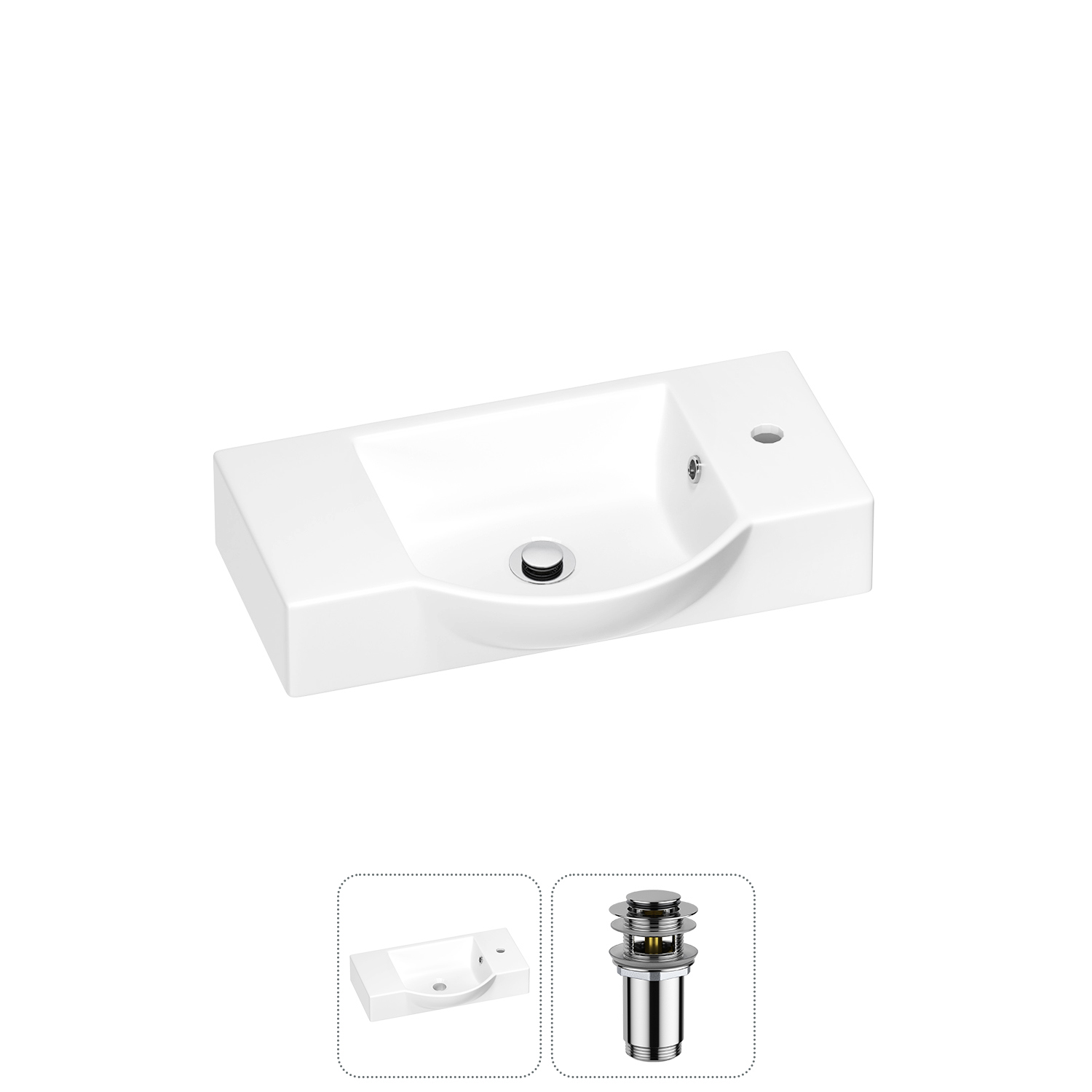 Изображение товара Раковина мини Wellsee WC Area 55см с донным клапаном хром 202011451