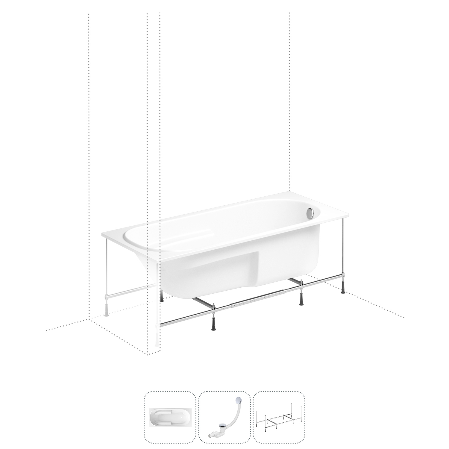 Изображение товара Прямоугольная ванна LAVINIA BOHO 150x75 см из акрила с сифоном и каркасом