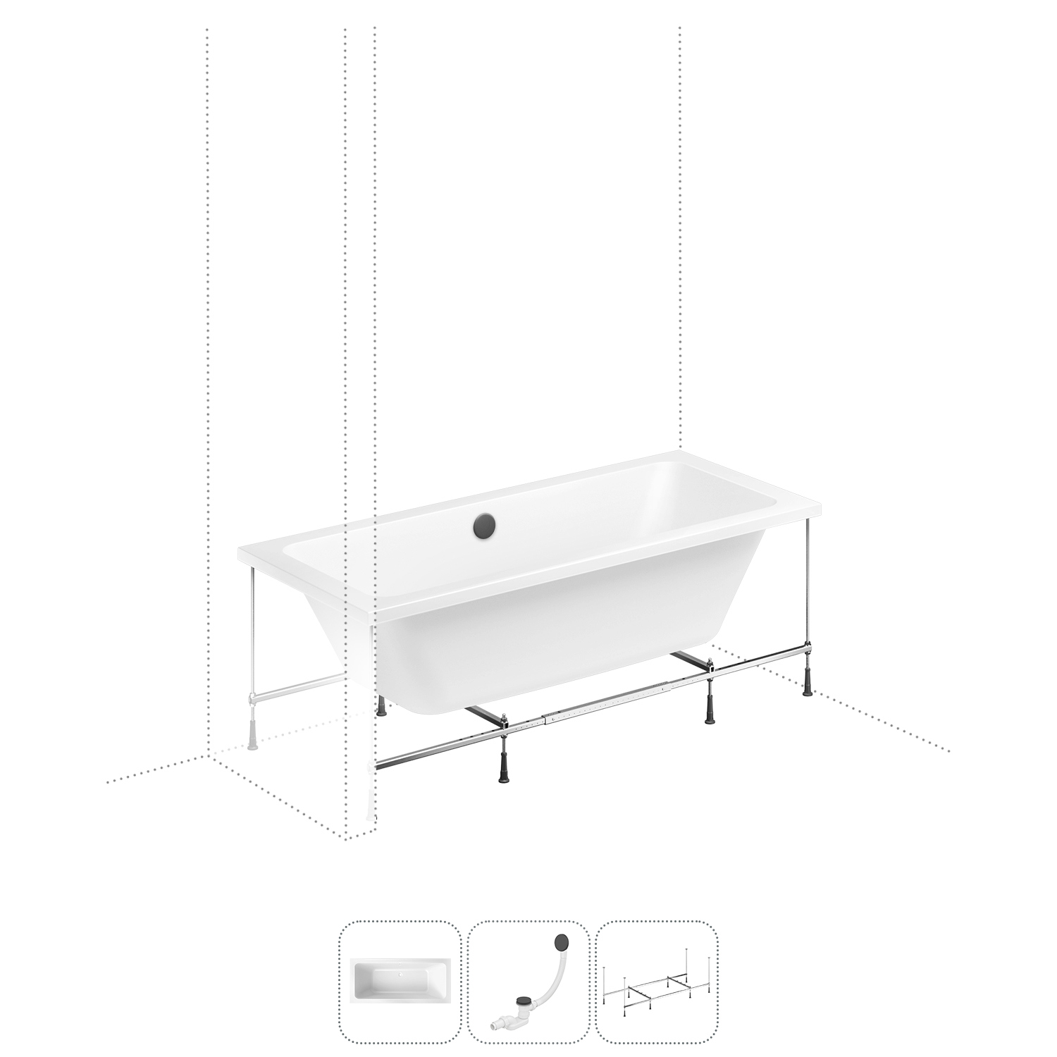 Изображение товара Прямоугольная ванна из акрила LAVINIA BOHO 170x75 см с гидроизоляционным каркасом