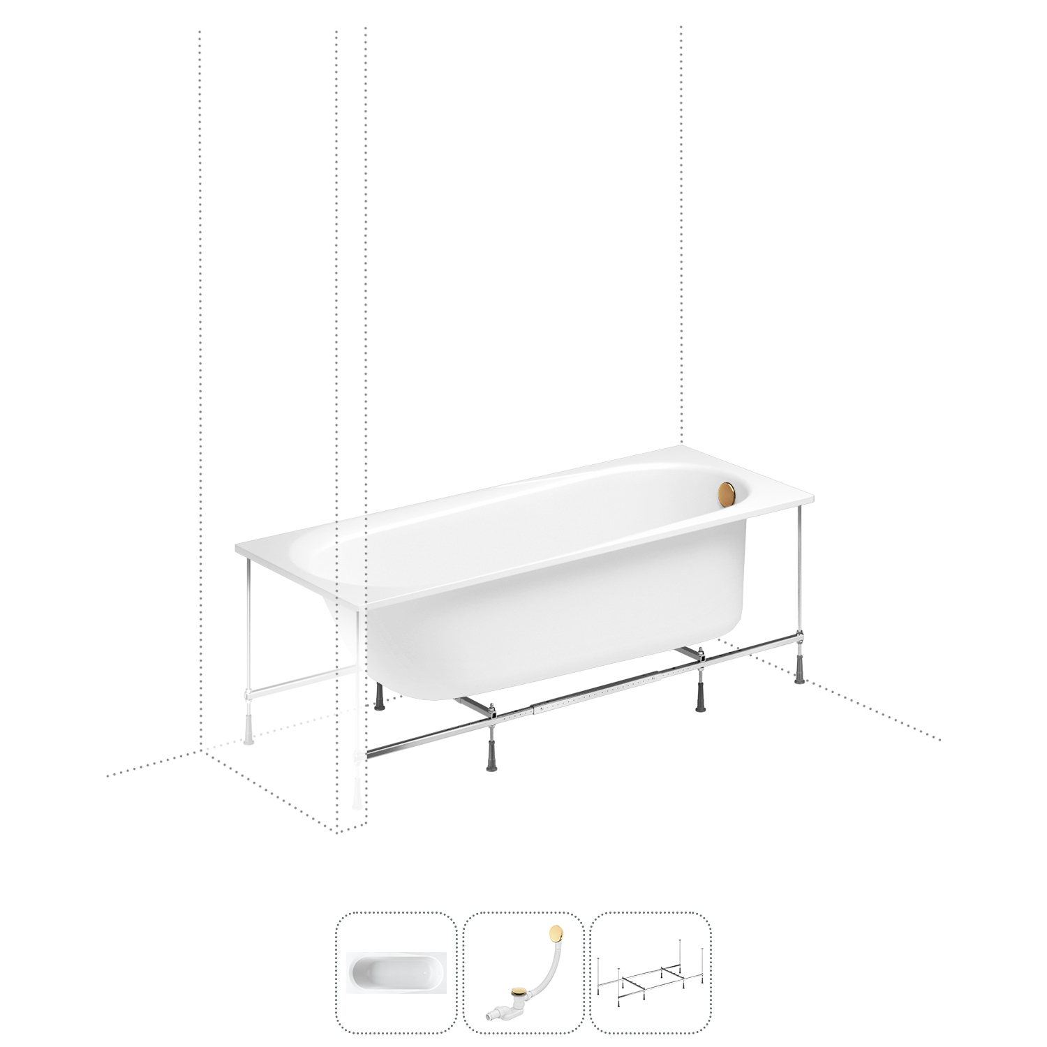 Изображение товара Прямоугольная ванна LAVINIA BOHO 150x70 см из акрила, Германия, комплект с каркасом