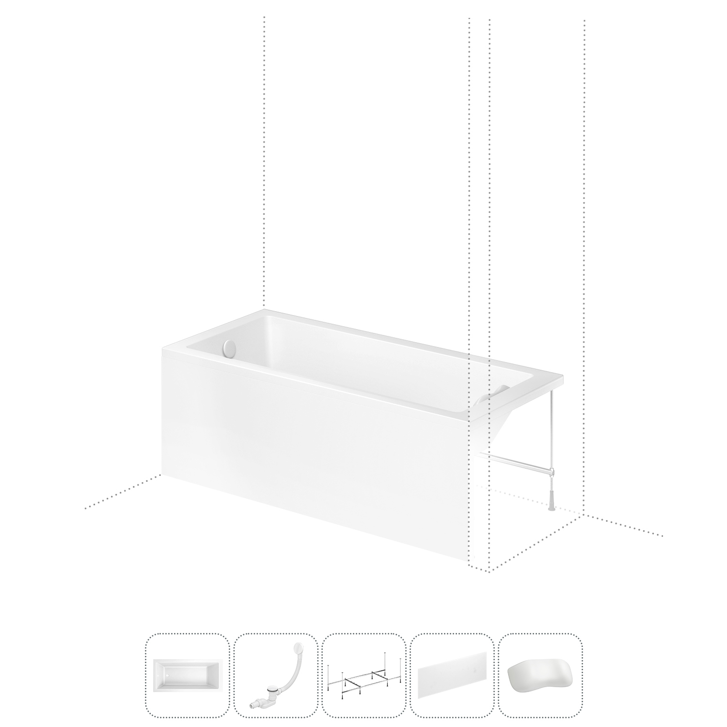 Изображение товара Прямоугольная ванна LAVINIA BOHO 160x80 см акрил с сифоном и подголовником