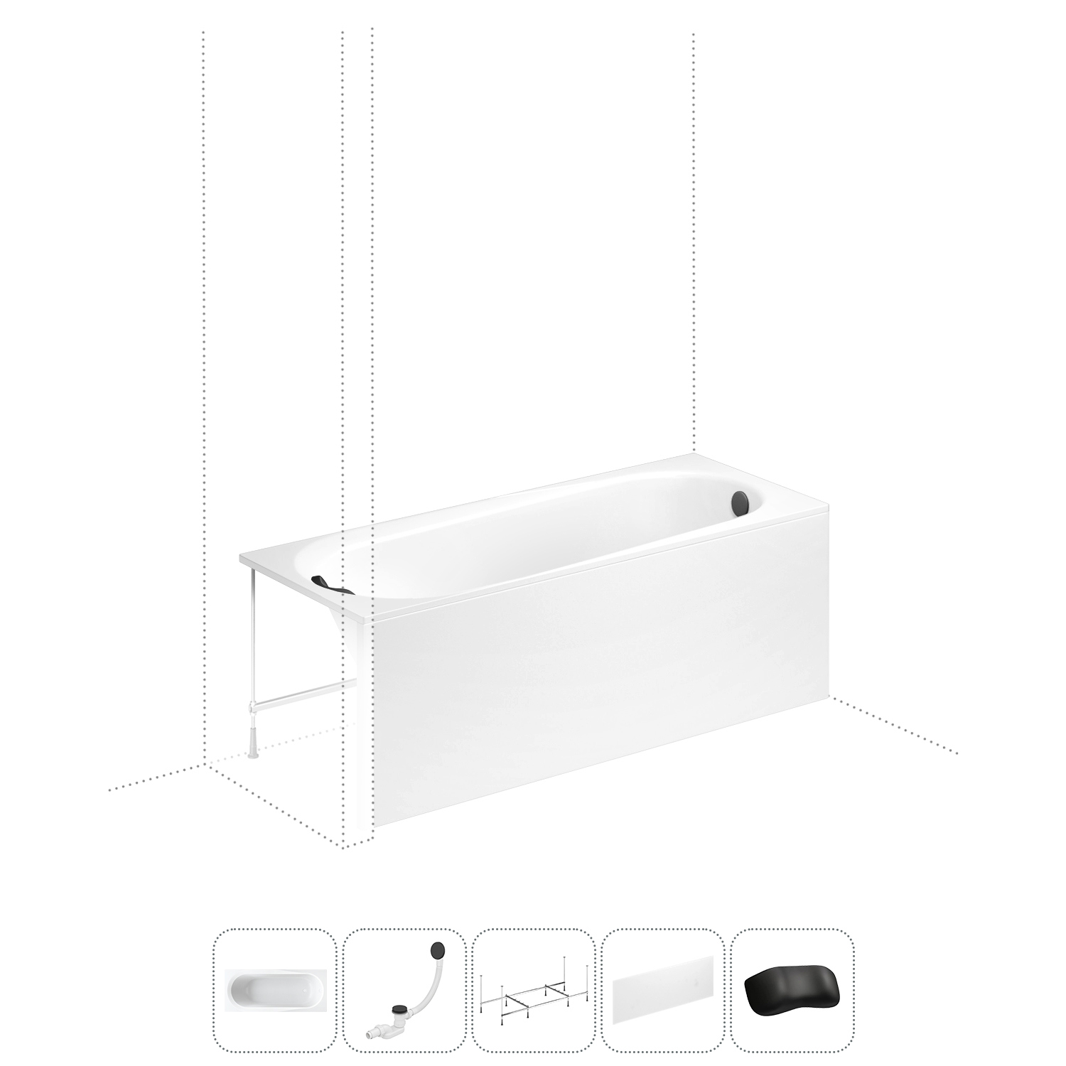 Изображение товара Прямоугольная ванна LAVINIA BOHO 150x70 см из акрила с комплектом и подголовником