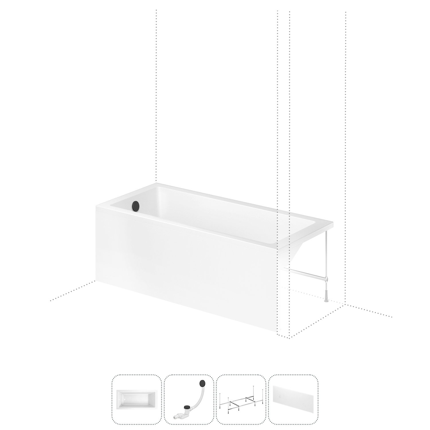 Изображение товара Прямоугольная ванна LAVINIA BOHO 160x80 см из акрила с автоматическим сливом