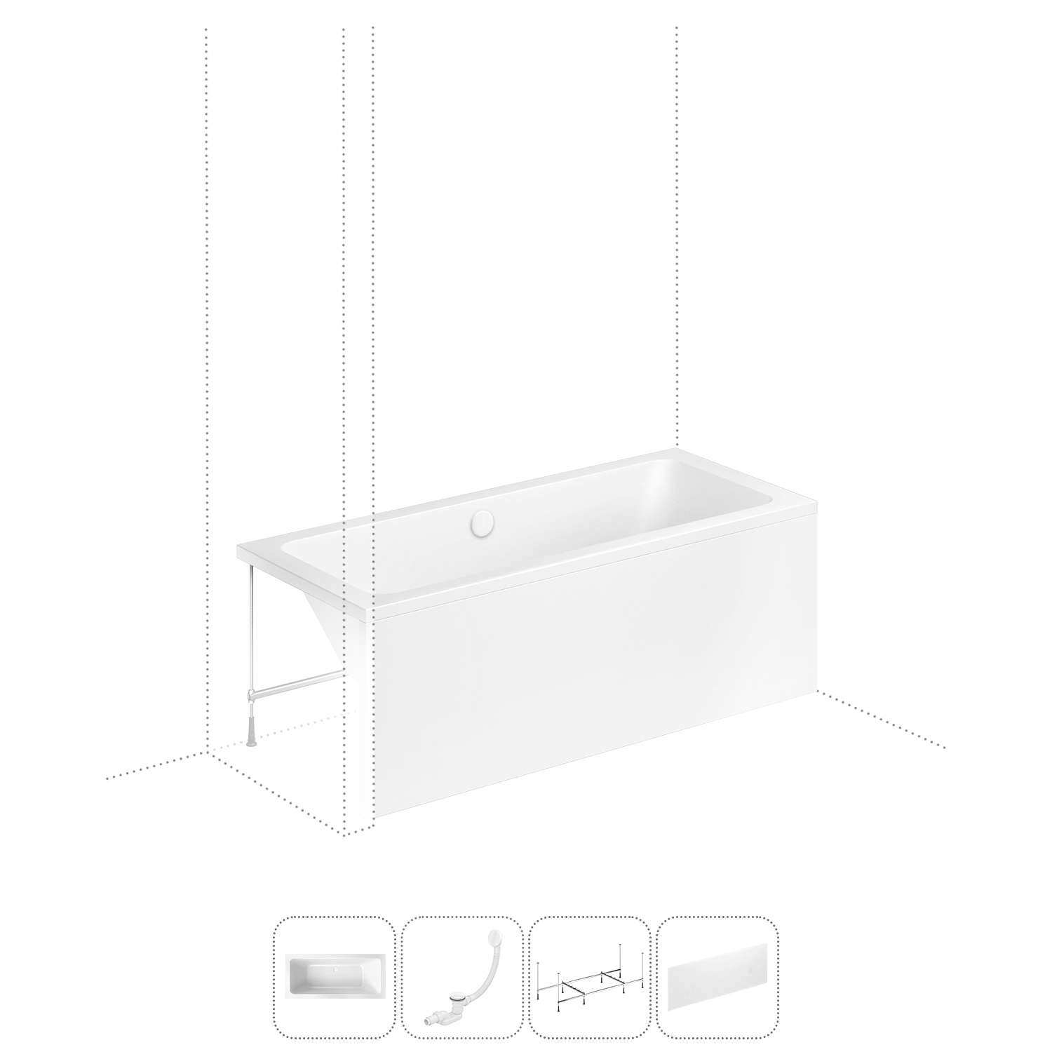 Изображение товара Прямоугольная ванна из акрила LAVINIA BOHO 170x75 см с автоматическим сливом