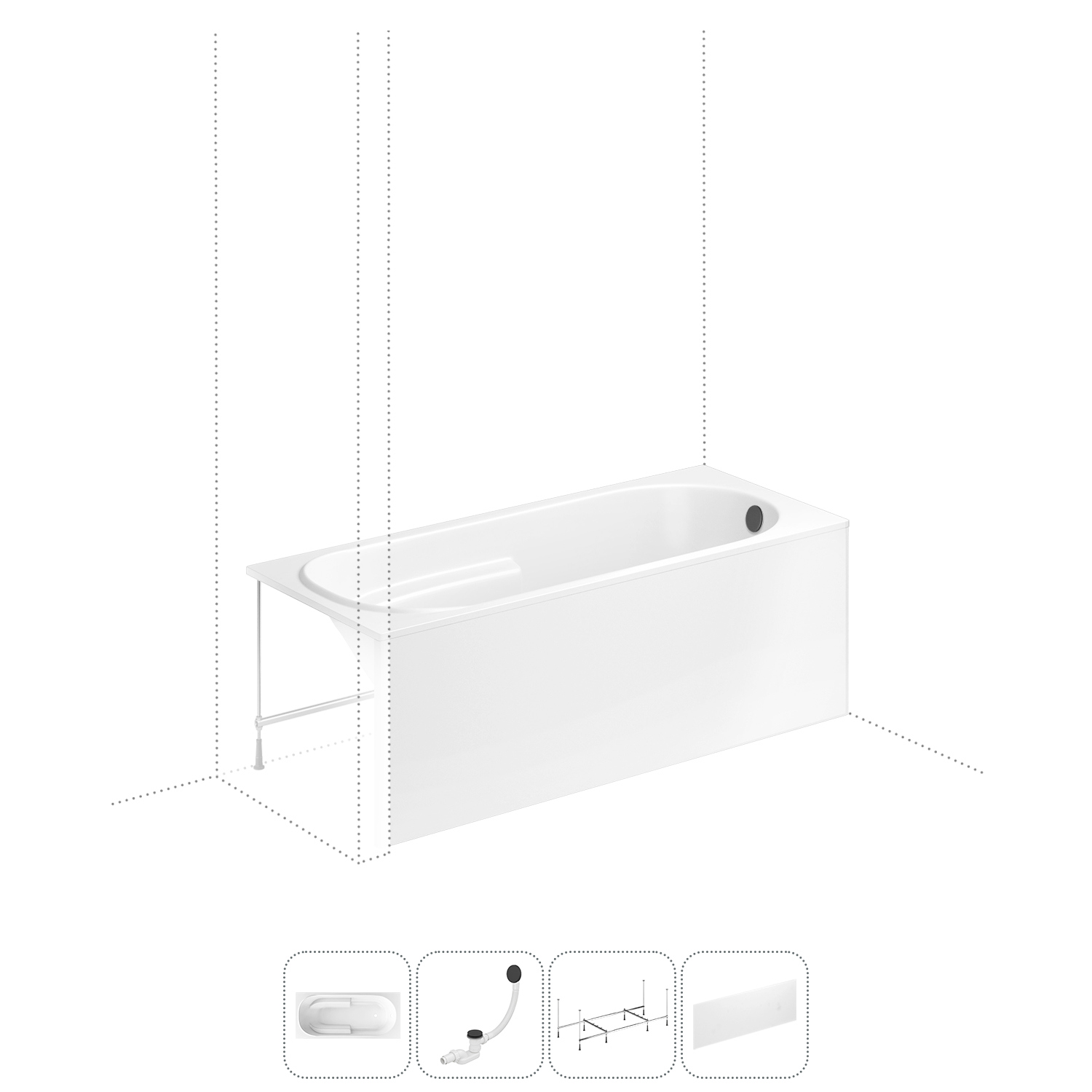 Изображение товара Прямоугольная ванна LAVINIA BOHO 170x75 см акрил с гидроизоляцией и комплектом