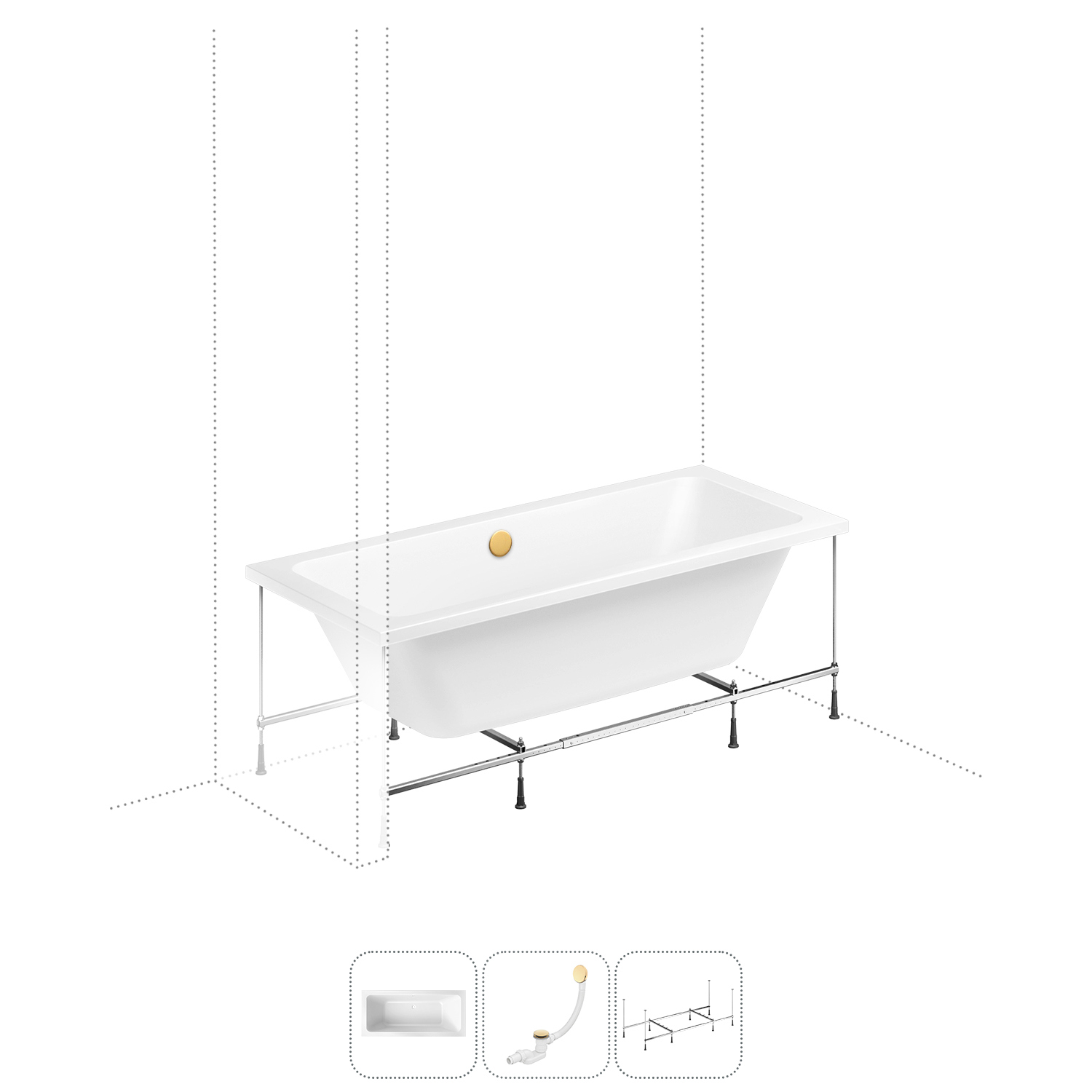 Изображение товара Пристенная прямоугольная акриловая ванна Lavinia Boho 180x80 см с комплектом монтажа