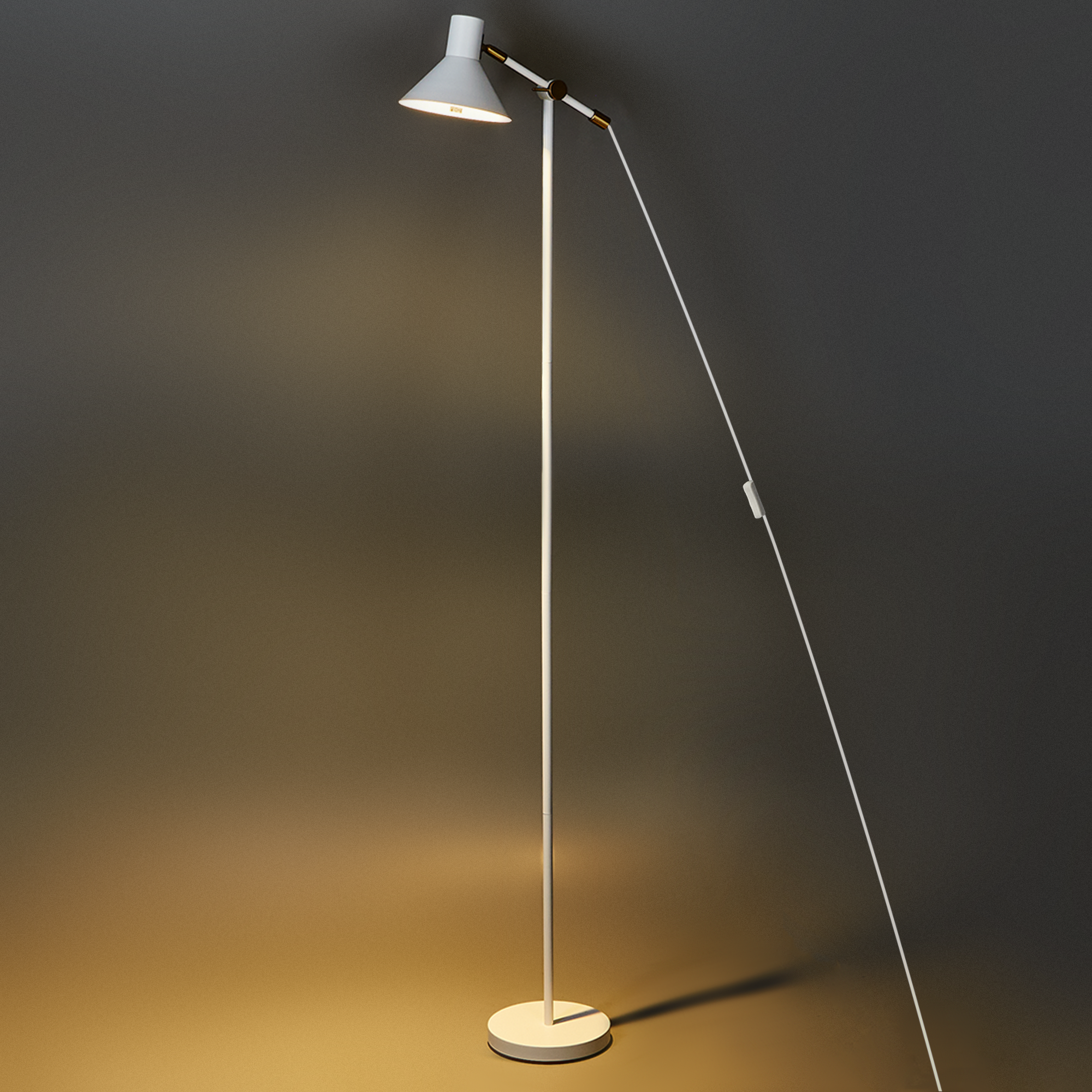 Изображение товара Современный торшер Camelion KD-445F C01 с металлическим плафоном белого цвета