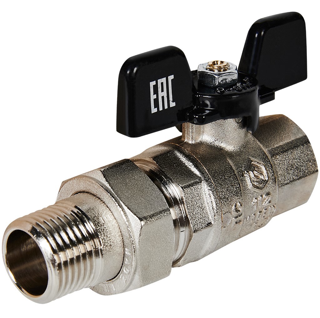 Изображение товара Кран шаровой с американкой прямой Stout SVB-0007 DN15 PN40 1/2" латунь никелированный