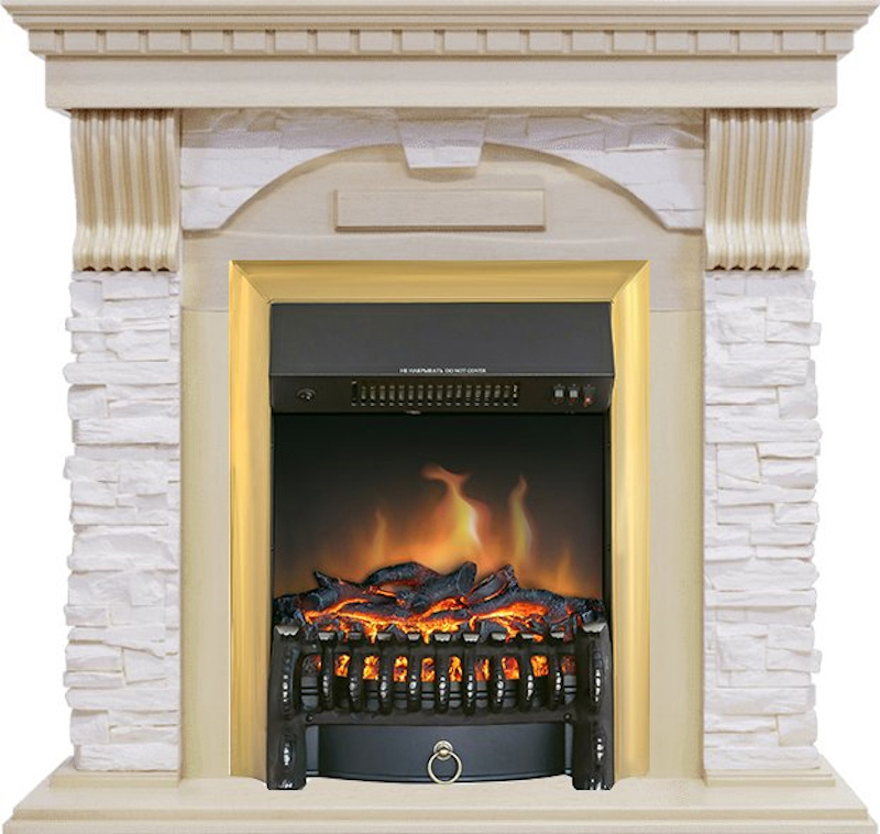 Изображение товара Каминокомплект Royal Flame Dublin STD Fobos FX Brass 1.5 кВт цвет слоновая кость