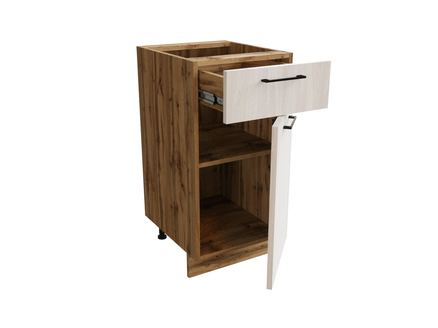 Изображение товара Напольный шкаф 40x81.60x47.80 см с 1 ящиком фасад белый дуб ЛДСП каркас дуб вотан ЛДСП Сурская Мебель