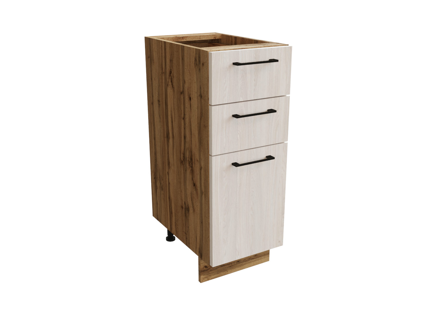 Изображение товара Напольный шкаф 30x81.60x47.80 см с 3 ящиками фасад белый дуб ЛДСП каркас дуб вотан ЛДСП Сурская Мебель Изображение товара Напольный шкаф 30x81.60x47.80 см с 3 ящиками фасад белый дуб ЛДСП каркас дуб вотан ЛДСП Сурская Мебель
