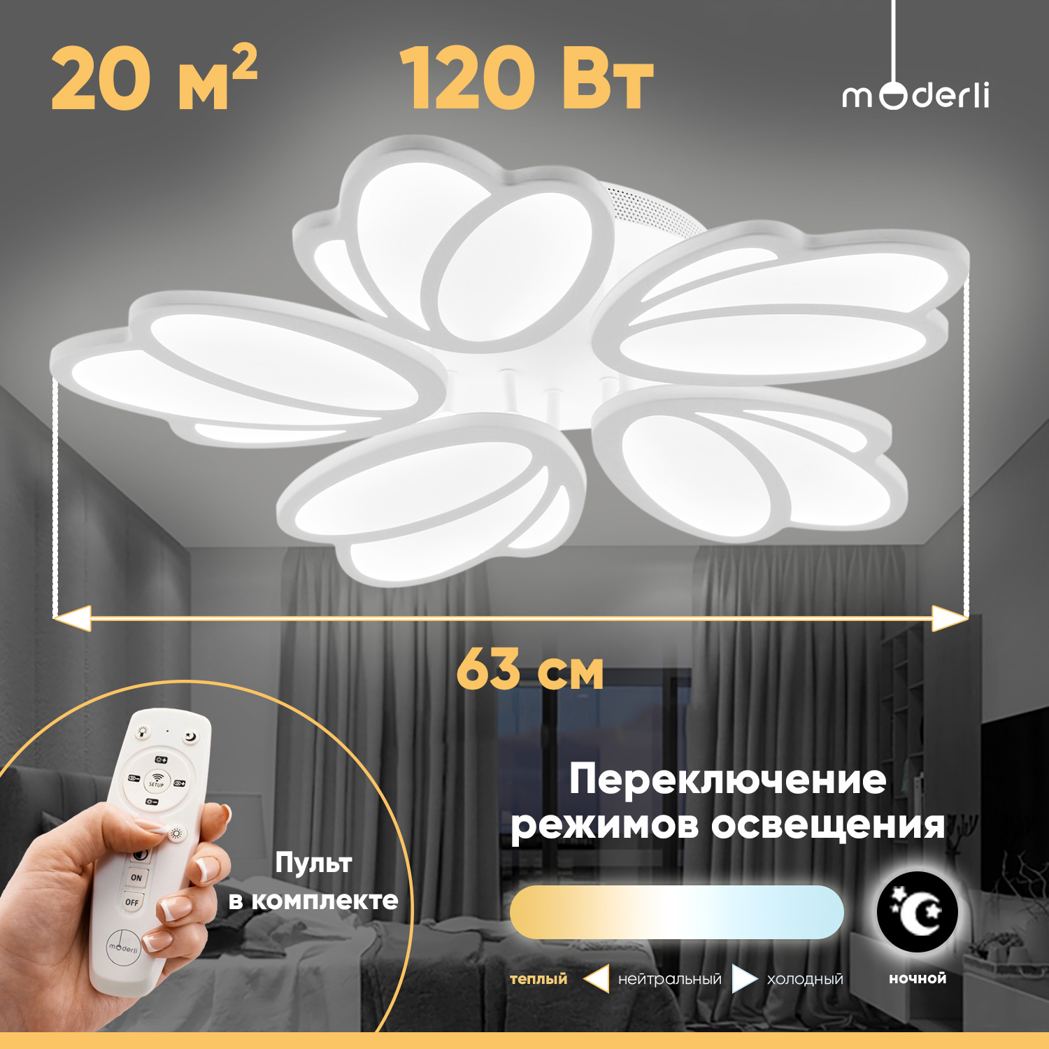 Изображение товара Светильник настенно-потолочный светодиодный Moderli V10644-CL 20 м² нейтральный белый свет цвет золото