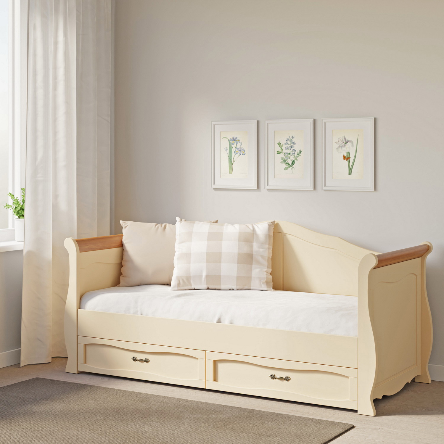 Изображение товара Кровать тахта Дом мебели Лебо без изножья 90x200 см Массив сосны бежевый