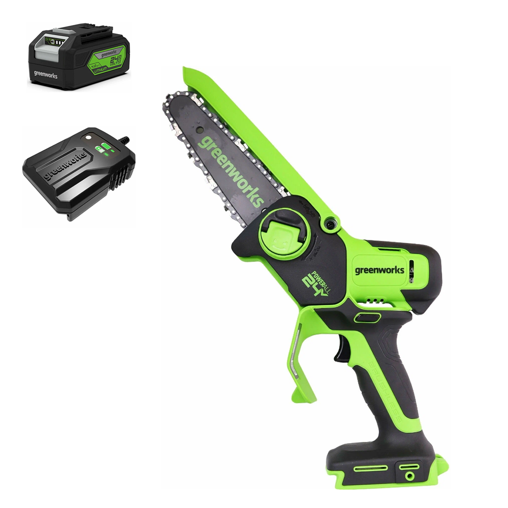 Изображение товара Аккумуляторная цепная пила Greenworks GD24CSMNXK4 24 В, 15 см шина, 4 А/ч аккумулятор