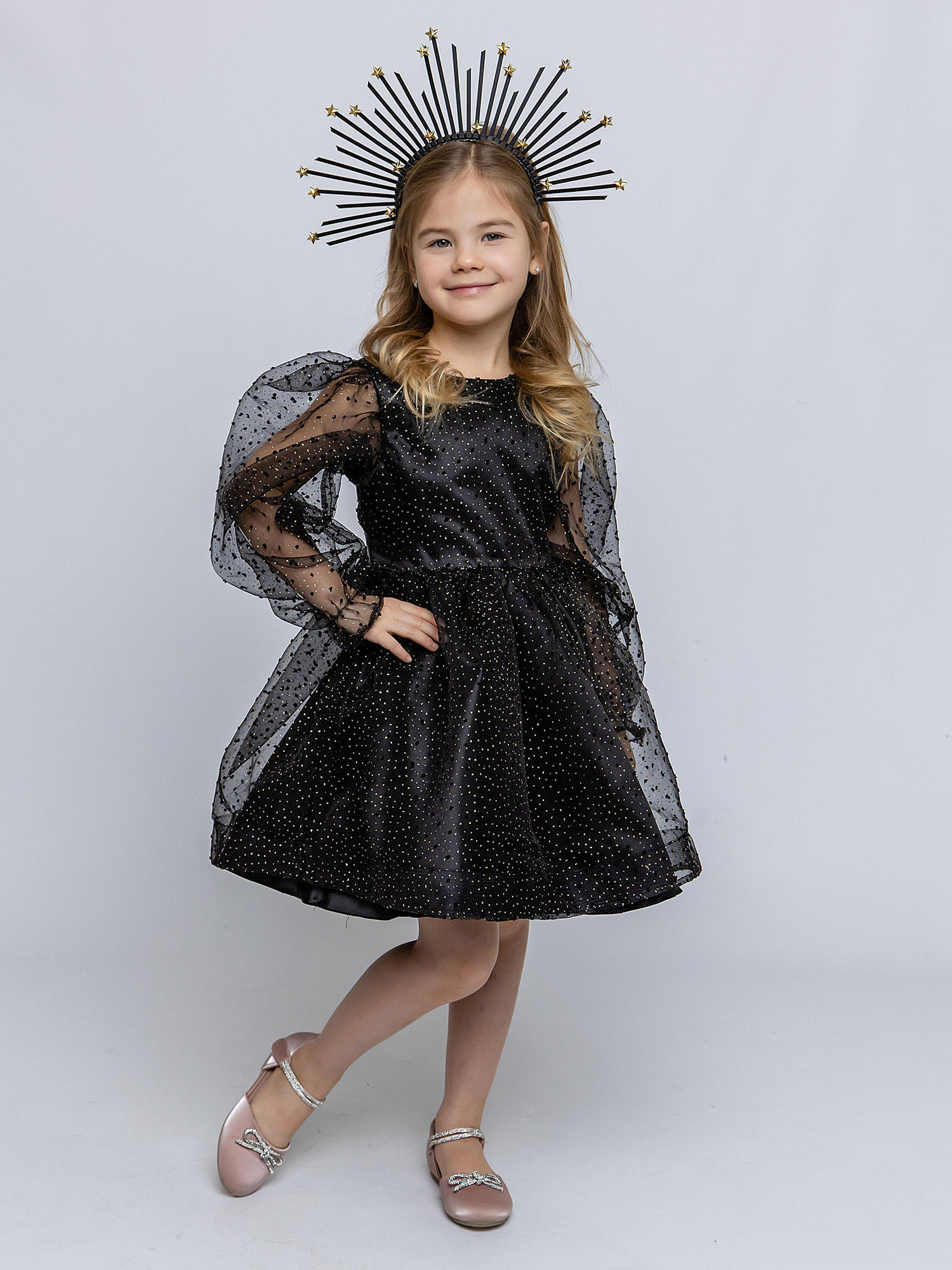 Изображение товара Детский карнавальный костюм Пуговка Ночка р 122 см с ободком для девочки