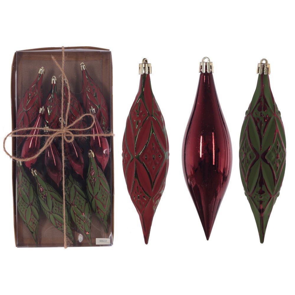 Изображение товара Набор елочных украшений "Капля" 12 шт, красно-зеленый, 15x4x4 см