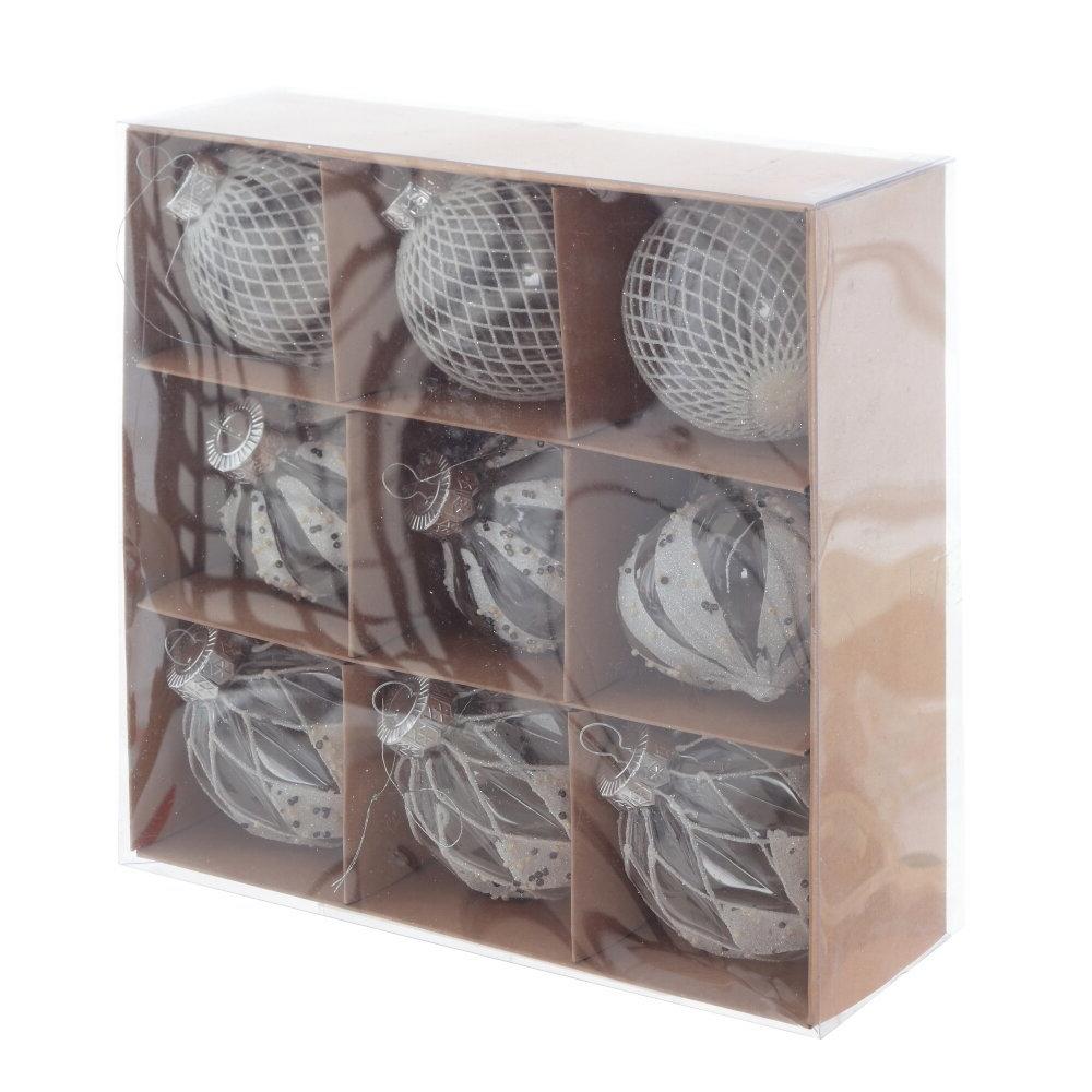 Изображение товара Набор елочных украшений Шар 934371 бело-прозрачный 8 см 9 шт.