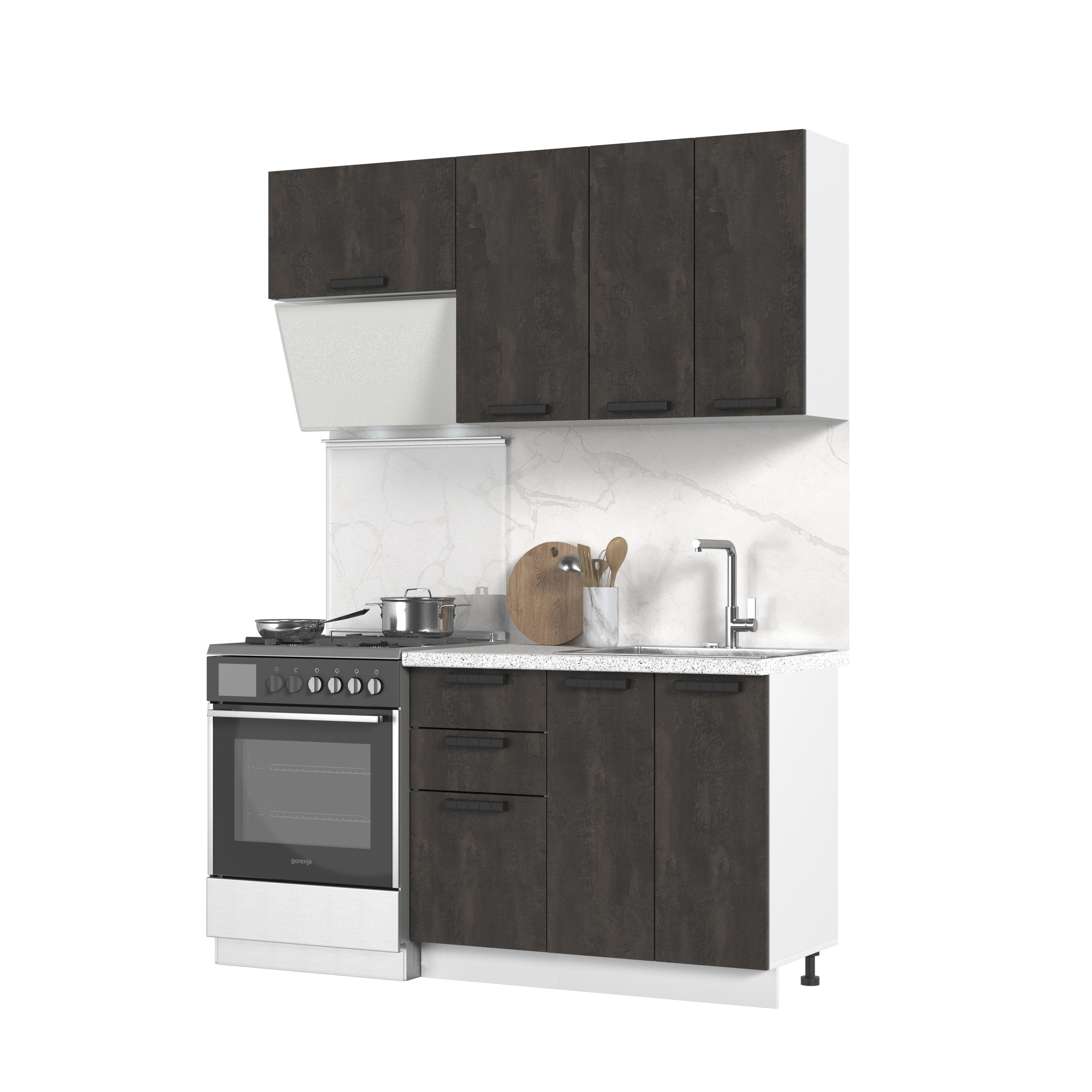 Изображение товара Кухонный гарнитур Стендмебель Пасаденна со столешницей Бийская сосна 160x217x60 см ЛДСП цвет белый/угольный камень
