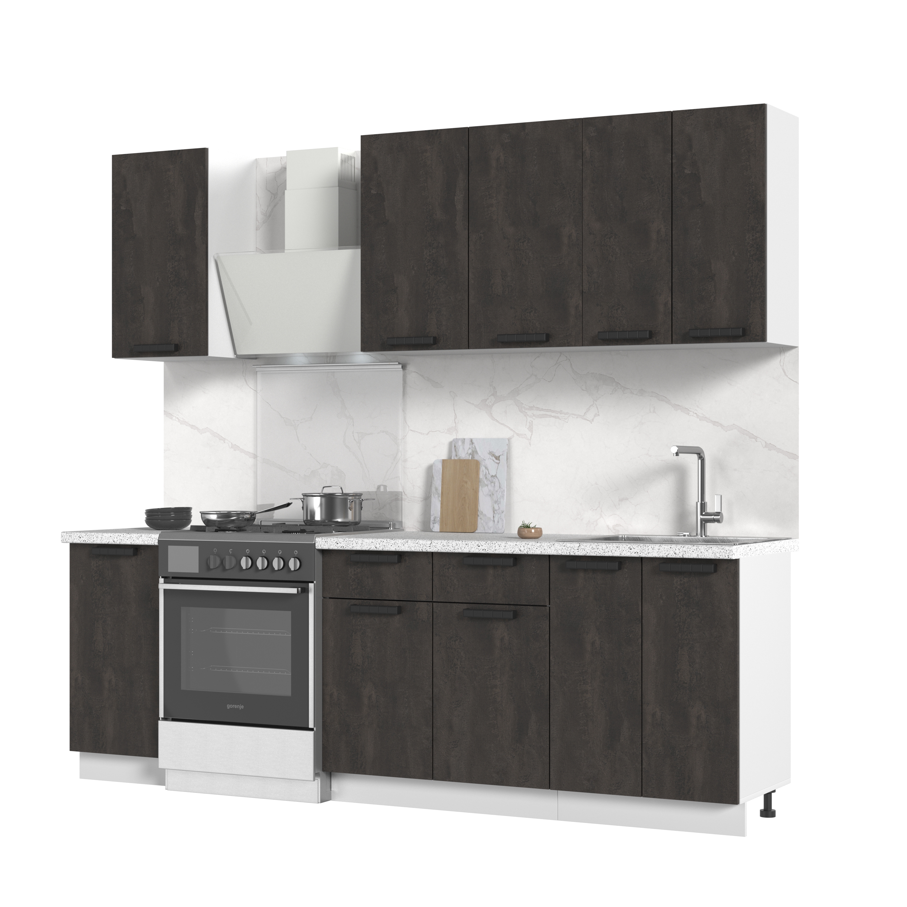 Изображение товара Кухонный гарнитур Пасаденна белый и угольный камень 180x217 см